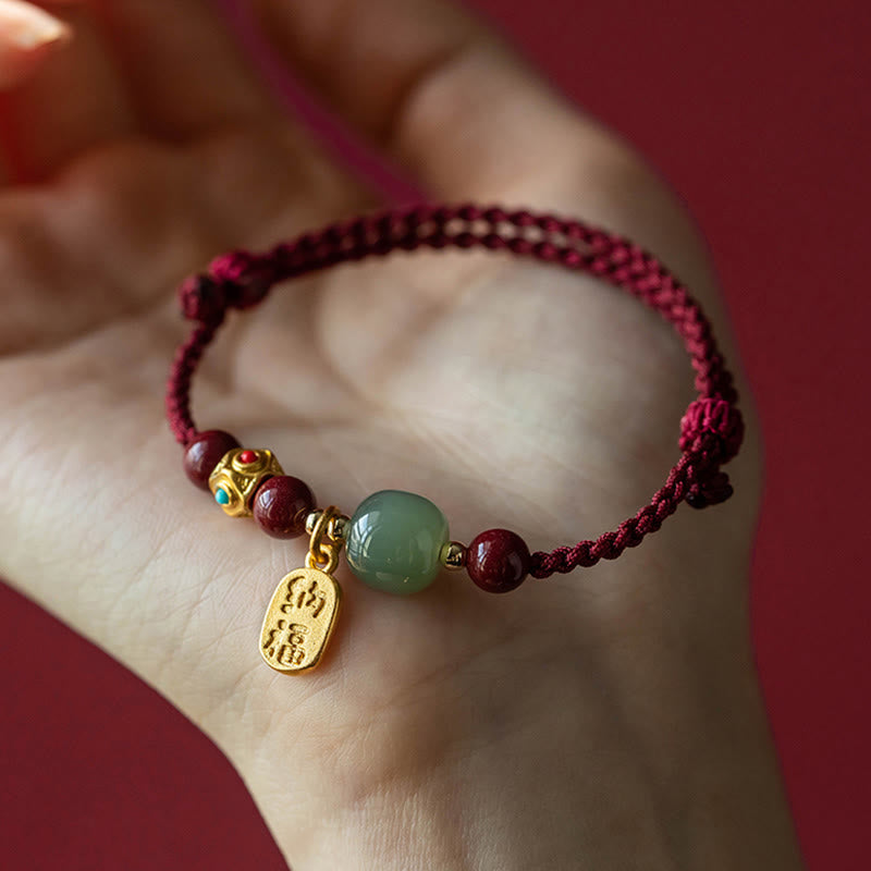 Buddha Stones Lucky Fortune Charm Hetian Cyan Jade White Jade Multicolored Braided String Prosperity Bracelet - image 1
