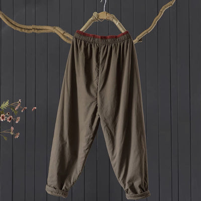 Buddha Stones Plain Color Blocking Cotton Polyester Thick Women's Pants With Pockets - image 3