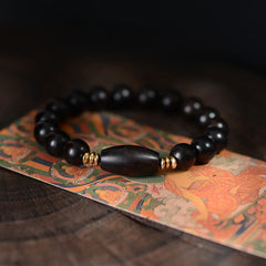 Buddha Stones Ebony Beads With Sutra Scroll Blessing Protection Bracelet - 16-17cm - image 0