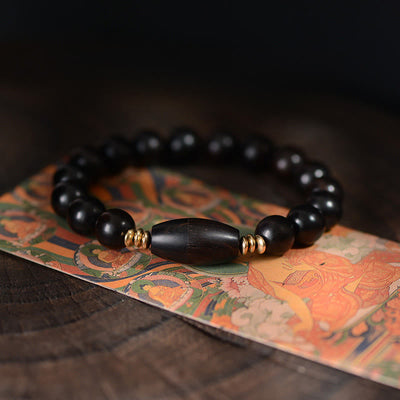 Buddha Stones Ebony Beads With Sutra Scroll Blessing Protection Bracelet - 16-17cm - image 0