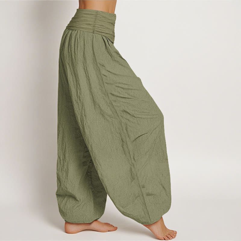 Buddha Stones Pure Cotton Minimalist Style Lotus Om Symbol Pattern Women's Elastic Waist Harem Pants - image 16