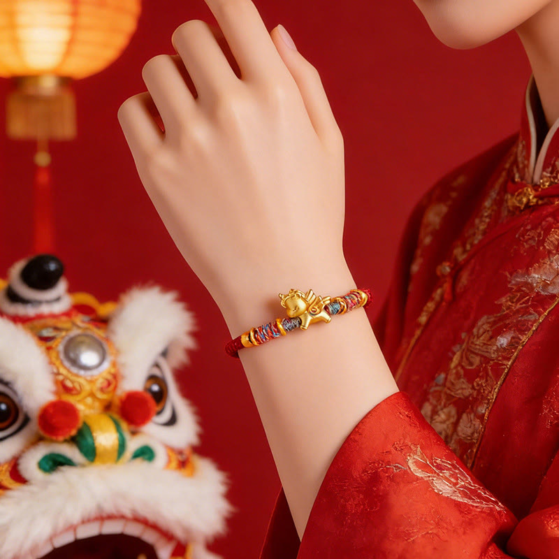 Buddha Stones Year of the Horse 999 Sterling Silver Plated Gold Braided String Rope Protection Bracelet - image 4