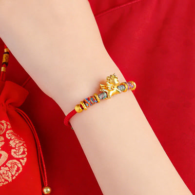 Buddha Stones Year of the Horse 999 Sterling Silver Plated Gold Braided String Rope Protection Bracelet - image 15