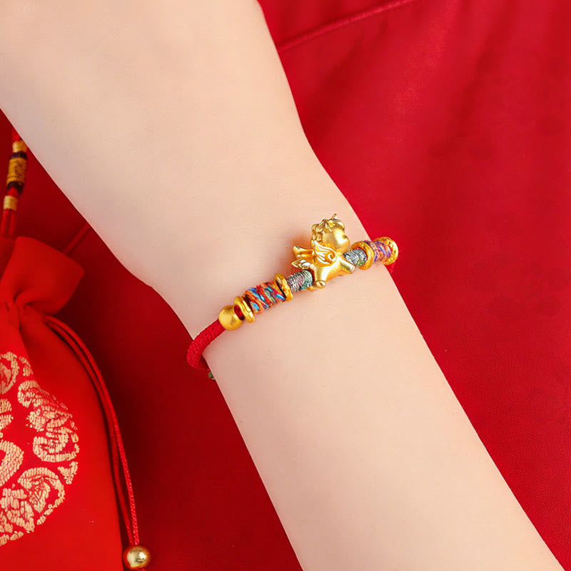 Buddha Stones Year of the Horse 999 Sterling Silver Plated Gold Braided String Rope Protection Bracelet - image 15