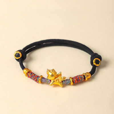 Buddha Stones Year of the Horse 999 Sterling Silver Plated Gold Braided String Rope Protection Bracelet - Black Rope(Wrist Circumference: 15-18cm) - image 16