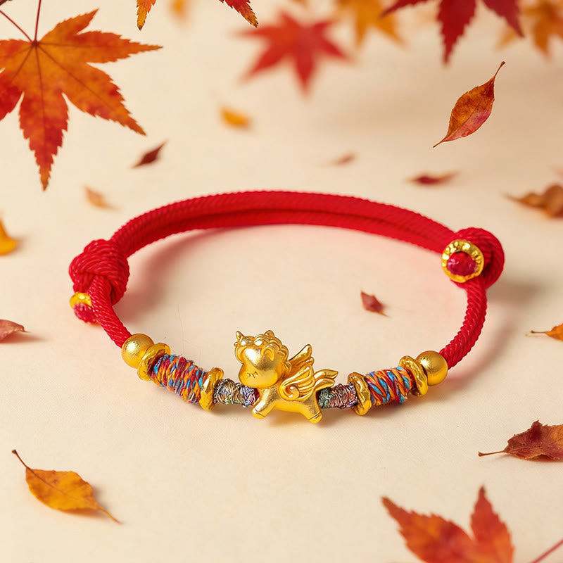 Buddha Stones Year of the Horse 999 Sterling Silver Plated Gold Braided String Rope Protection Bracelet - image 13