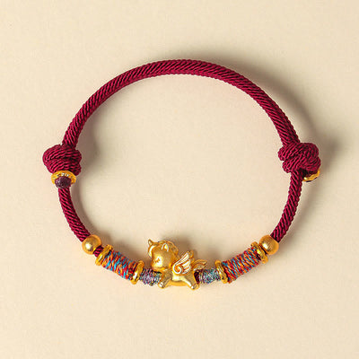 Buddha Stones Year of the Horse 999 Sterling Silver Plated Gold Braided String Rope Protection Bracelet - image 2