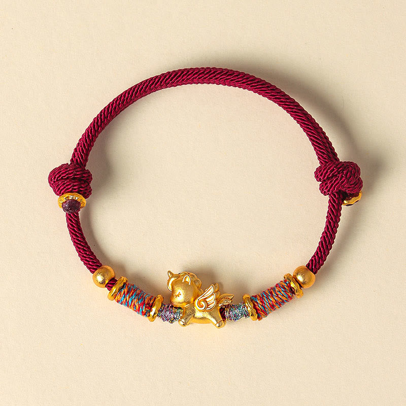 Buddha Stones Year of the Horse 999 Sterling Silver Plated Gold Braided String Rope Protection Bracelet - image 2