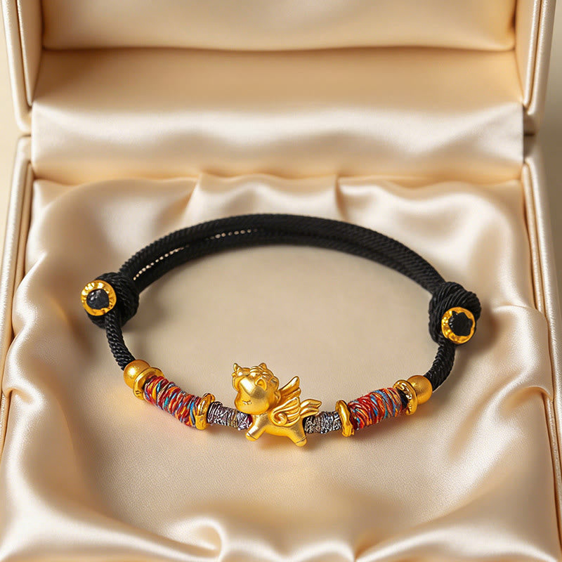 Buddha Stones Year of the Horse 999 Sterling Silver Plated Gold Braided String Rope Protection Bracelet - image 18