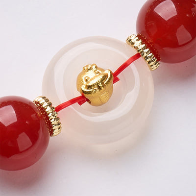Buddha Stones Chinese Zodiac Year Of The Horse Peace Buckle Red Agate White Chalcedony Confidence Bracelet - image 21