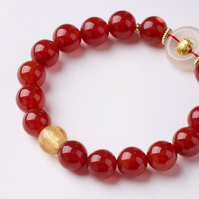 Buddha Stones Chinese Zodiac Year Of The Horse Peace Buckle Red Agate White Chalcedony Confidence Bracelet - image 2