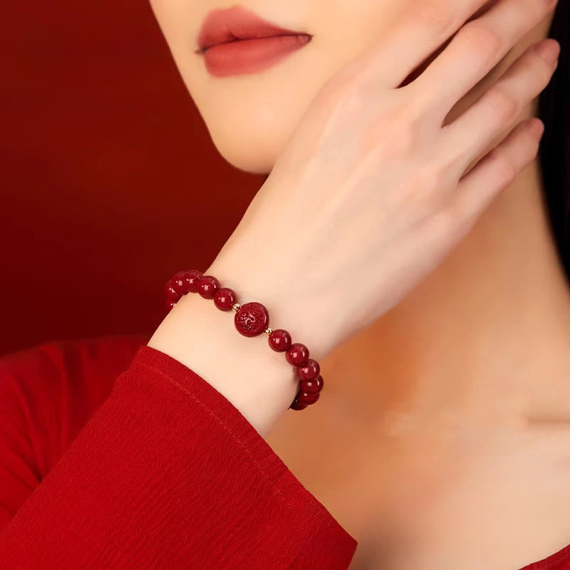 Buddha Stones Chinese Zodiac Year Of The Horse Carved Cinnabar Peaceful Blessing Bracelet - image 42