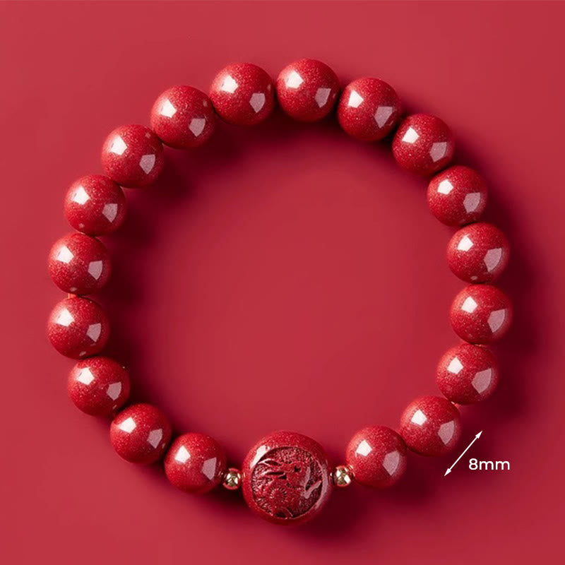 Buddha Stones Chinese Zodiac Year Of The Horse Carved Cinnabar Peaceful Blessing Bracelet - 8mm Rabbit - image 31