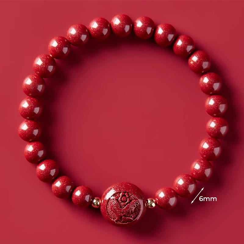 Buddha Stones Chinese Zodiac Year Of The Horse Carved Cinnabar Peaceful Blessing Bracelet - 6mm Rooster - image 25
