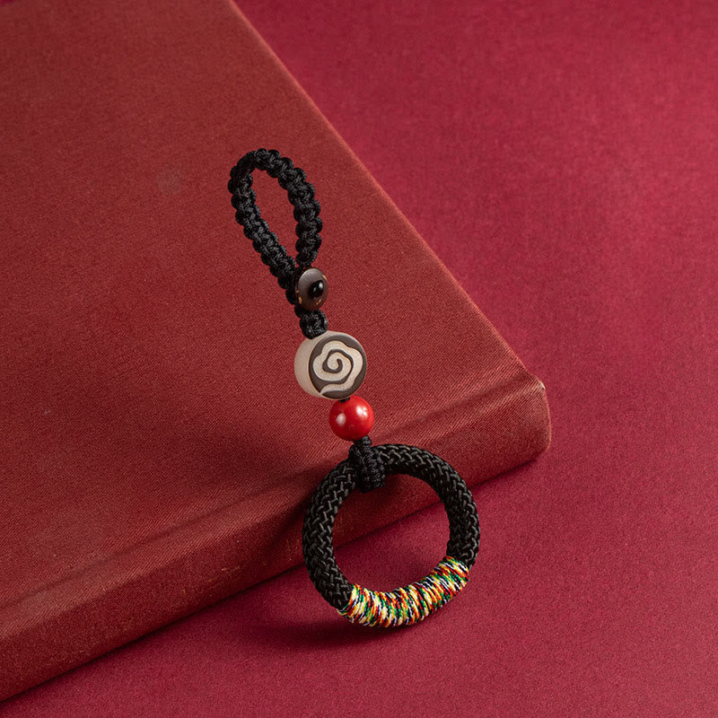 Buddha Stones Handwoven Colorful Thread String Buckle Ivory Fruit Cinnabar Key Chain Phone Hanging Decoration - Black Key Chain - image 2