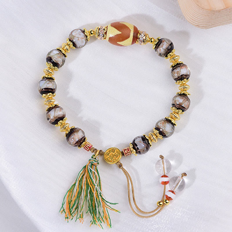 Buddha Stones Liuli Glass Dzi Beads Blessings Bracelet - image 11