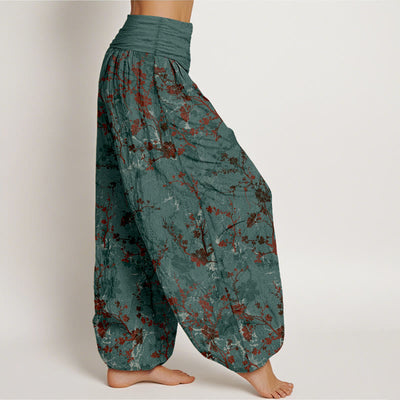 Buddha Stones Pure Cotton Blooming Flowers Branches Leaves Women's Elastic Waist Harem Pants - image 2