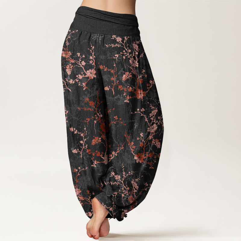 Buddha Stones Pure Cotton Blooming Flowers Branches Leaves Women's Elastic Waist Harem Pants - image 6