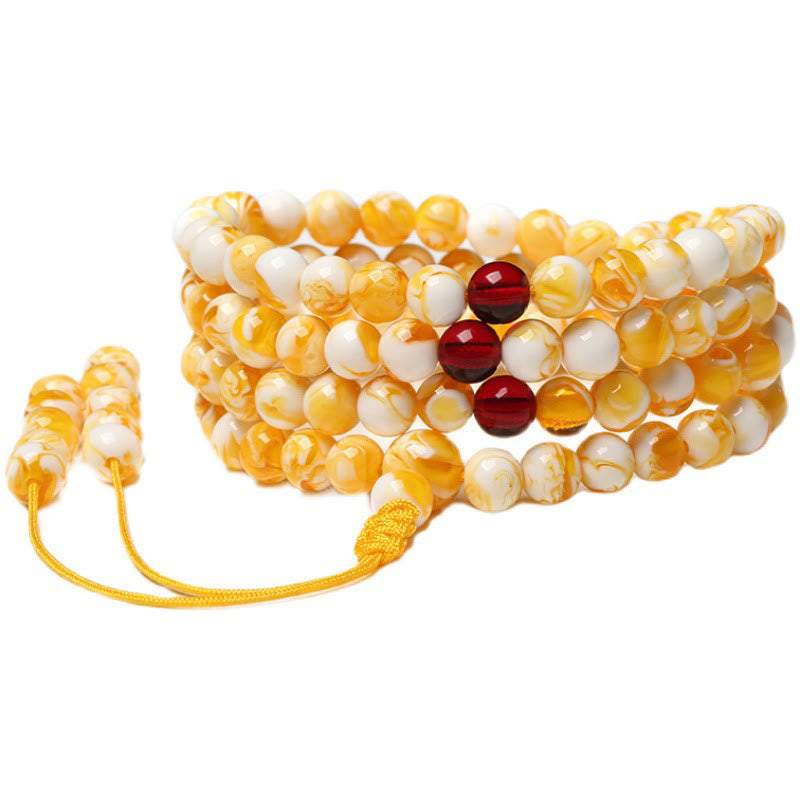 Buddha Stones Tibetan White Yellow 108 Beads Amber Mala - image 7