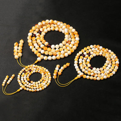 Buddha Stones Tibetan White Yellow 108 Beads Amber Mala - image 8