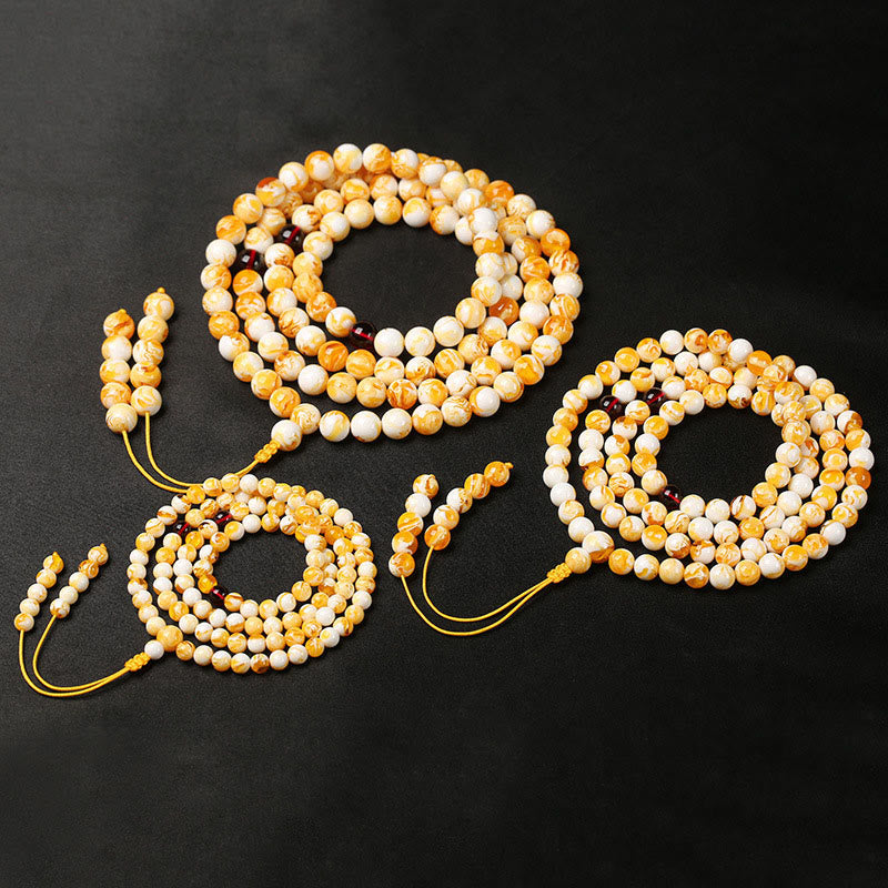 Buddha Stones Tibetan White Yellow 108 Beads Amber Mala - image 8