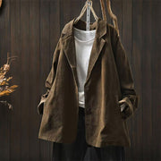 Foviel Spring Fall Buttons Lapel Collar Long Sleeve Mid-length Women's Jacket With Pockets