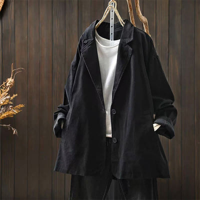 Buddha Stones Spring Fall Buttons Lapel Collar Long Sleeve Mid-length Women's Jacket With Pockets - Black - US4-8/10，UK/AU8-12/14，EU36-40/42 (F) - image 20