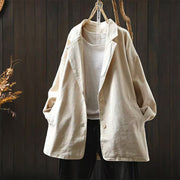 Foviel Frühling Herbst Knöpfe Lapel Kragen Langer Ärmel Mittellange Damen Jacke mit Taschen