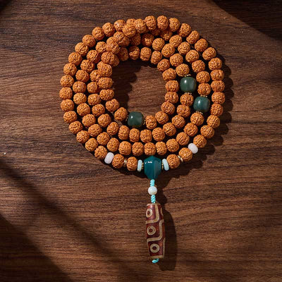 Buddha Stones Tibetan 108 Beads Bodhi Seed Three-eyed Dzi Bead Auspiciousness Mala - Peaceful years and good harvest - 10mm - image 17
