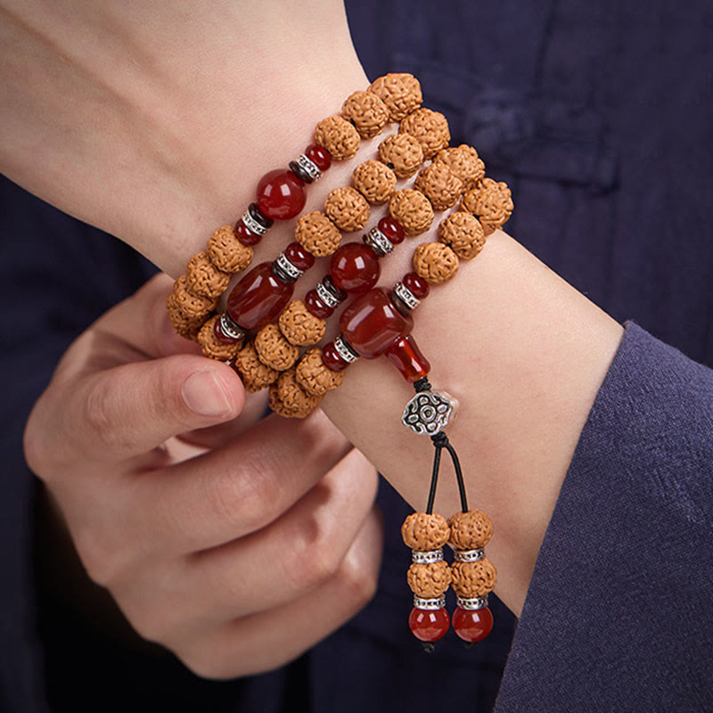 Buddha Stones Tibetan 108 Beads Bodhi Seed Three-eyed Dzi Bead Auspiciousness Mala - image 8