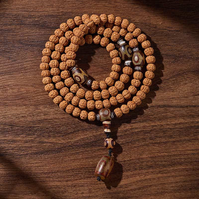 Buddha Stones Tibetan 108 Beads Bodhi Seed Three-eyed Dzi Bead Auspiciousness Mala - Glorious youth - 10mm - image 13
