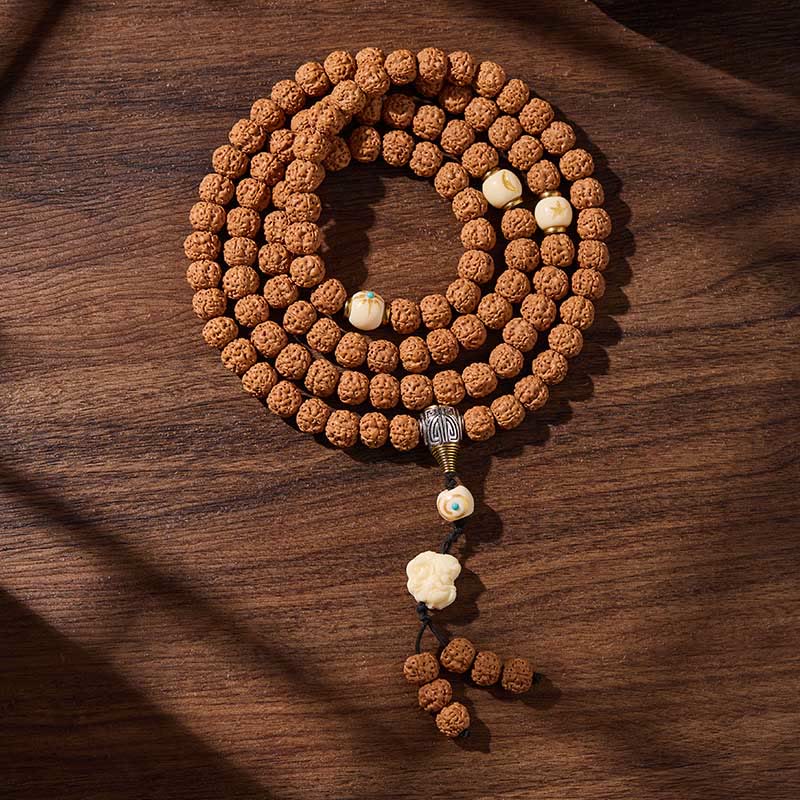 Buddha Stones Tibetan 108 Beads Bodhi Seed Three-eyed Dzi Bead Auspiciousness Mala - Quiet elegance - 10mm - image 15