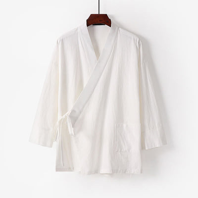 Buddha Stones 2Pcs Fall Lace-up Cotton Kimono Ankle-Length Wide Leg Pants With Pockets Men's Meditation Cloth Set - image 20
