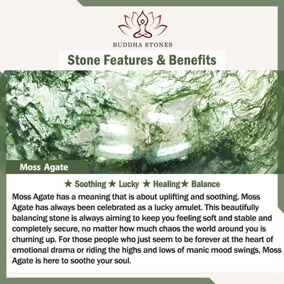 Buddha Stones Lotus Symbol Charm Round Bead Moss Agate Healing Mala - image 6