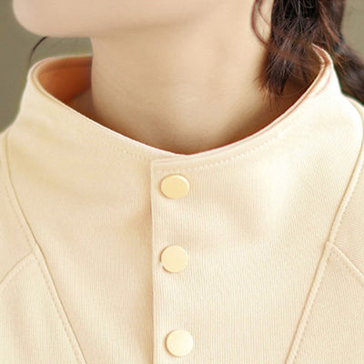 Buddha Stones Fall Solid Stand Collar Buttons Design Long Sleeve Women's Cotton Sweatshirt - image 15