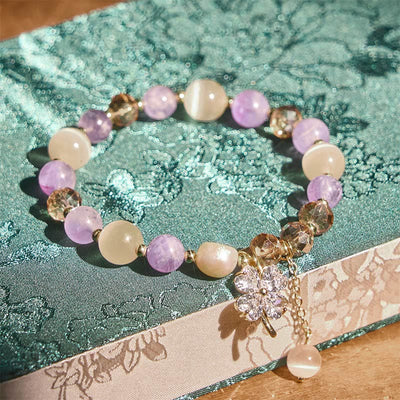 Buddha Stones Four Leaf Clover Amethyst Citrine Green Strawberry Quartz Rutilated Quartz Balance Bracelet - image 2