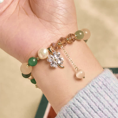 Buddha Stones Four Leaf Clover Amethyst Citrine Green Strawberry Quartz Rutilated Quartz Balance Bracelet - image 16