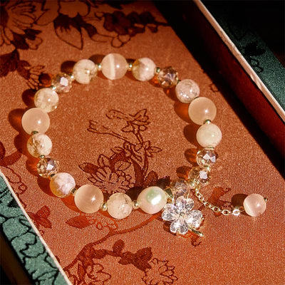 Buddha Stones Four Leaf Clover Amethyst Citrine Green Strawberry Quartz Rutilated Quartz Balance Bracelet - Citrine(Wrist Circumference: 15-17cm) - image 8