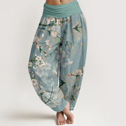Foviel Baumwolle Pfirsichblüten Fliegende Gänse Muster Damen elastische Taille Harem Hose