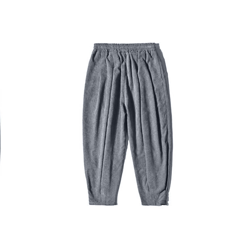 Buddha Stones Retro Men's Plain Fleece-Lined Corduroy Simple Design Harem Pants With Pockets - image 33