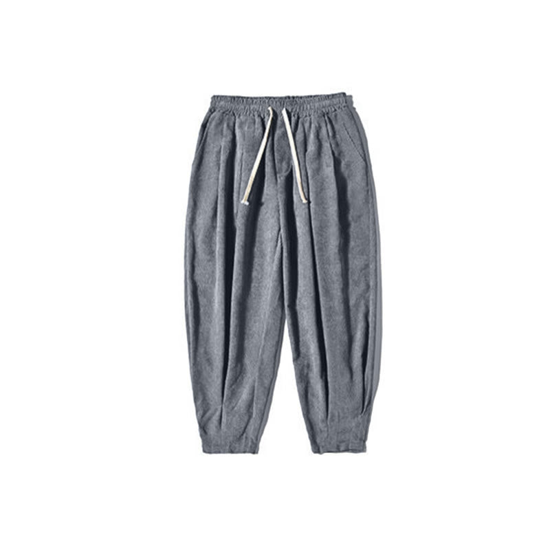 Buddha Stones Retro Men's Plain Fleece-Lined Corduroy Simple Design Harem Pants With Pockets - image 34