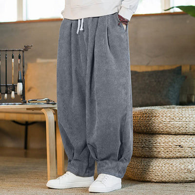 Buddha Stones Retro Men's Plain Fleece-Lined Corduroy Simple Design Harem Pants With Pockets - image 15