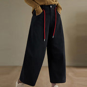 Foviel Plain Cotton Casual Women's 7-8 Length Pants With Pockets