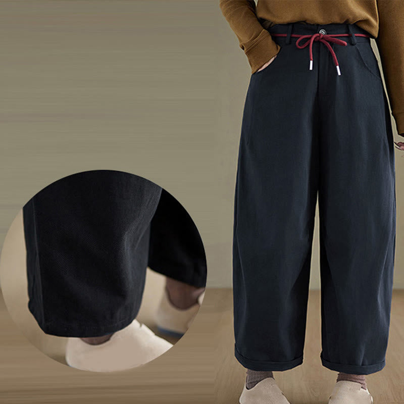 Buddha Stones Plain Cotton Casual Women's 7-8 Length Pants With Pockets - image 5