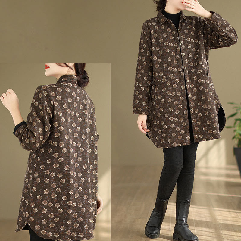 Buddha Stones Fall Winter Buttons Flower Patterns Long Sleeve Cotton Women's Jacket With Pockets - image 11