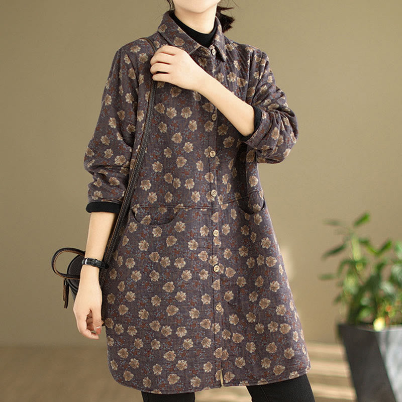 Buddha Stones Fall Winter Buttons Flower Patterns Long Sleeve Cotton Women's Jacket With Pockets - image 9