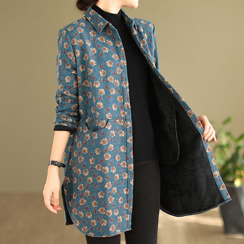 Buddha Stones Fall Winter Buttons Flower Patterns Long Sleeve Cotton Women's Jacket With Pockets - image 7