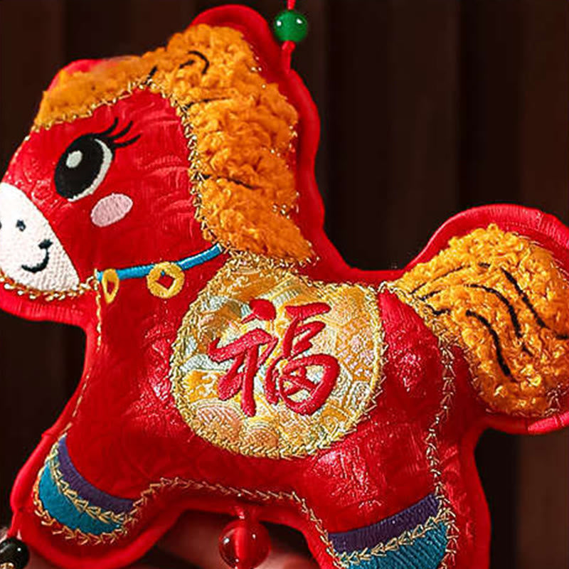 Buddha Stones Embroidery Year Of The Horse Fu Character Copper Coin Shape Red String Hanging Decoration - image 2