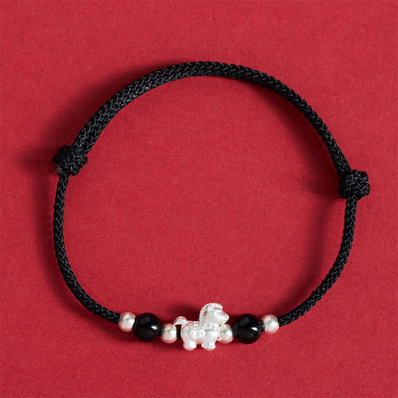 Buddha Stones 999 Sterling Silver Red Agate Year Of The Horse Prosperity String Bracelet - Black Rope(Wrist Circumference: 14-21cm) - image 17