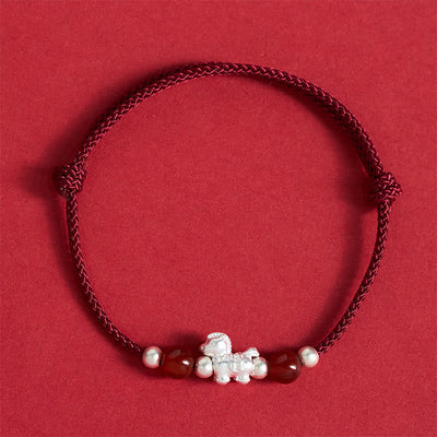 Buddha Stones 999 Sterling Silver Red Agate Year Of The Horse Prosperity String Bracelet - DarkRed Rope(Wrist Circumference: 14-21cm) - image 9